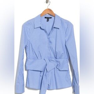 Ellen Tracy Tie Front Poplin Shirt